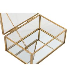 DKD Home Decor Joyero Organizador de Joyas y Bisutería Dorado de Cristal y Metal, Colección Golden Glam - 10.3 x 5.8 x 14 cm