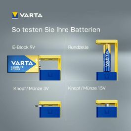 Varta Comprobador de pilas LCD 893101111, para pilas redondas y de botón, compatible con alcalino, litio, zinc carbono y NiMH, con apagado automático