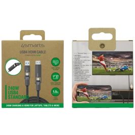4smarts 549240 Cable USB4 HDMI ComboCord 1.5m, Carga Rápida 240W, 40 Gbit/s, 4K a 60Hz, Negro