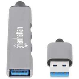 MANHATTAN 168427 Hub USB-A 4 Puertos (3x USB 2.0, 1x USB 3.2 Gen 1) hasta 5000 Mbit/s, Gris Aluminio