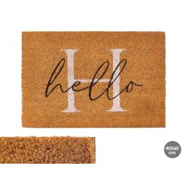 Giftdecor Felpudo 'Hello' de Fibra de Coco y Plástico PVC, Decorativo para Entrada, 40x60 cm - Disponible en Marrón, Blanco y Negro (10 Unidades) Precio: 50.69000002. SKU: B17A54WPAZ