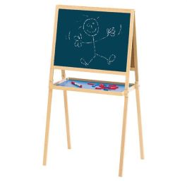 Jeujura Mesa Pizarra Creativa de Madera Doble Cara Magnética para Tiza y Marcador 105 cm Alto Bandeja y Patas Extraíbles Niños