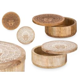 Caja Redonda Tapa Budda Giftdecor 18x8x18 cm - Madera, Colores Blanco/Natural (6 Unidades) Precio: 35.50000003. SKU: B1AHSWA33Q