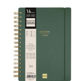 Finocam Agenda Haiku Espiral 16 Meses Tapa Dura Verde 2025-2026, Diseño Sofisticado con Espiral Doble y Goma Elástica