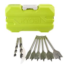 Ryobi Caja para taladro de madera apilable 12 accesorios (6 taladros + 6 mechas planas)