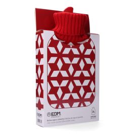 Edm Bolsa de agua caliente 2 L modelo Simetrías con funda de lana roja y blanca 20 x 1 x 34,5 cm