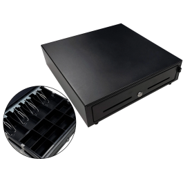 Seypos Cajon Portamonedas 410x415x110 mm con 8 Monederos y 4 Billeteros, Apertura Manual y Llave, Color Negro