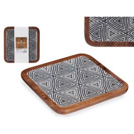 Centro de Mesa Cuadrado 25x25 cm Étnico - Giftdecor, Madera y Plástico, Blanco/Marrón/Negro (6 Unidades)
