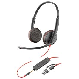 HP C3225 Blackwire Auriculares Diadema Estéreo con Micrófono, Control de Volumen, Jack 3.5 mm y Adaptador USB-C a USB-A Negro