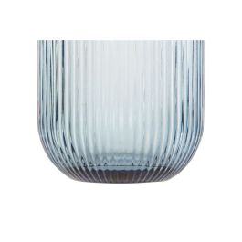 DKD Home Decor Vasos Básicos de Cristal Azul Set de 6 (240ml) Rayado Apto Microondas/Lavavajillas 7.5 x 9.5 x 7.5 cm