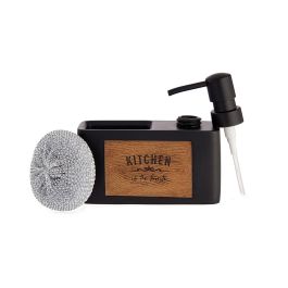 Kinvara Dispensador Soporte Esponja Negro Grabado Madera 14.8x13.8x6.2 cm (Set de 12)