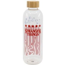 STOR Botella cristal Stranger Things 1030ml, reutilizable y libre de BPA, ideal para agua, diseño exclusivo de personajes