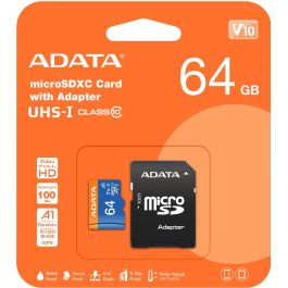 ADATA Tarjeta de Memoria microSDXC 64GB UHS-I Clase 10 U1 A1 V10 85/25 MB/s Lectura/Escritura Full HD 1080p para Smartphones Tablets Cámaras con Adaptador SD Precio: 7.49999987. SKU: B1335KJEAK