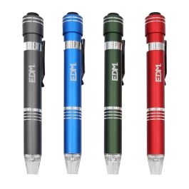 Edm Linterna Destornillador LED 0.7W 8 lm 6500K con 6 Puntas Imantadas IP44 Pilas LR41 Incluidas Clip Magnético Colores Surtidos Edm Linterna Destornillador LED 0.7W 8 lm 6500K con 6 Puntas Imantadas IP44 Pilas LR41 Incluidas Clip Magnético Colores Surtidos