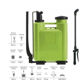 Dimartino Pulverizador Vaporizador Mochila 15 L, Verde, Polietileno, 2/5 Bar, 500/1500m²