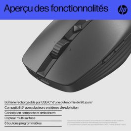 HP 715 Ratón Recargable Multidispositivo Ambidextro con Botones Programables, 90 Días Batería y Sensor Track-on-Glass