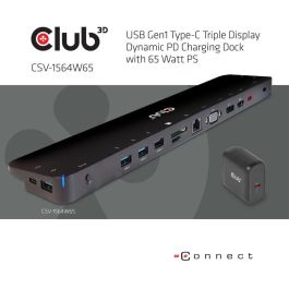 Club3D CSV-1564W65 Docking Station USB-C 3.2 Gen 1 Hub 7 Puertos, DisplayPort, HDMI 4K, LAN, Audio, 65W/100W PD
