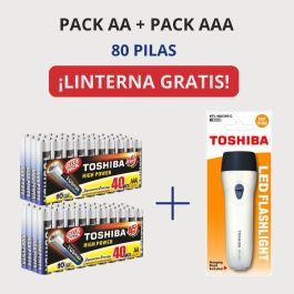 TOSHIBA Pack de 80 Pilas Alcalinas AA y AAA para Larga Duración con Linterna Blanca de Regalo Precio: 19.6504. SKU: B1F5CBF28Y