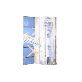 DKD Home Decor Biombo Mediterráneo de Lienzo Multicolor con Diseño de Faro 121x180 cm