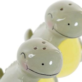 DKD Home Decor Salero Infantil Dinosaurio Set de 2 de Dolomite Verde 7 x 7.7 x 6.6 cm Apto Microondas