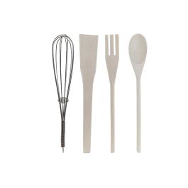 DKD Home Decor Bote Utensilios Scandi Azul Celeste y Verde Menta Gres y Rubberwood 10 x 10 x 14 cm Set 5 Piezas