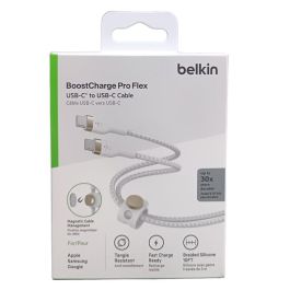 Belkin CAB011BT3MWH Cable USB-C a USB-C Trenzado BoostCharge Pro Flex 3M Blanco para Carga Rápida y Sincronización