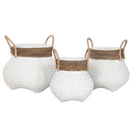 DKD Home Decor Cesta Indonesia 1c24 Blanco Natural 55 x 55 x 54 cm Set de 3