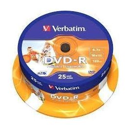 Verbatim Dvd-R, 4.7 grb, 16X, 25 Pack Spindle, Superficie Wide Inkjet Printable 21 -118 mm Precio: 17.69000035. SKU: B1DTC6MXT8