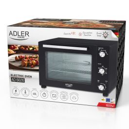 Adler ad 6026 Horno Eléctrico con Convección y Asador, 1800W, 48L, Acero Inoxidable, 90-230°C, Temporizador 60 min