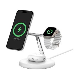 Belkin WIZ023VFWH Base de Carga Inalámbrica 3 en 1 Qi2 15W para iPhone, Apple Watch y AirPods, Blanco