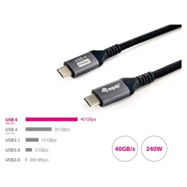EQUIP Cable USB-C 4.0 a USB-C 128383, 2m, 5A/240W, 8K/60Hz, Negro