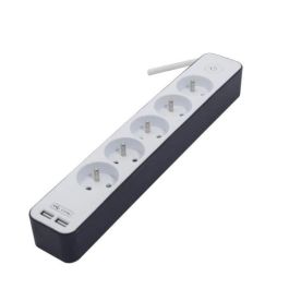 Regleta de alimentación CHACON 5 enchufes 16 A con 2 puertos USB y cable de 1,5 m HO5VV-F 3x1.5 mm² blanco y gris