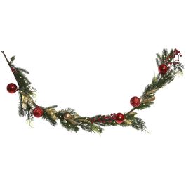 DKD Home Decor Guirnalda de Navidad Tradicional Verde Rojo PVC 150 cm con 40 LEDs y 3 Pilas AA (2 Unidades)