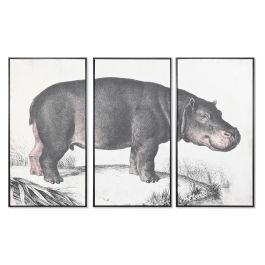 DKD Home Decor Cuadro Moderno Hipopótamo Lienzo Set de 3 piezas Negro Gris 180x120x4 cm