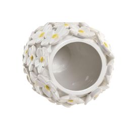 DKD Home Decor Jarrón Shabby Blanco Amarillo 18 x 18 x 27 cm con Margaritas