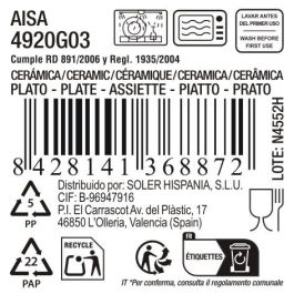 La Mediterranea Plato "Aisa" de 27.2 cm de Diametro, 2.5 cm de Altura, 912 Gramos (12 Unidades)