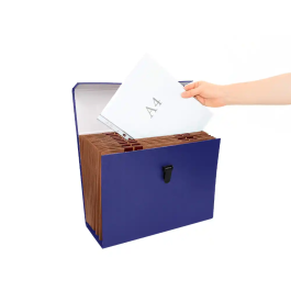 Liderpapel Maletín con Fuelle y Asa, Cartón Forrado, 19 Departamentos, 255x390x120 mm, Color Azul