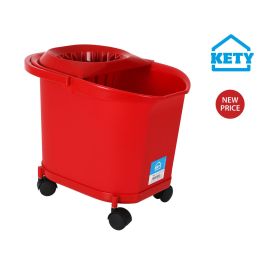 Cubo con ruedas 16L, asa y escurridor rojo - Kety (6 Unidades)