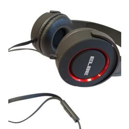 Elbe AU-813-NR Auriculares de Diadema con Micrófono, Negros/Rojos, Ergonómicos y Ligeros