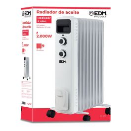 Edm Radiador de Aceite 2000W 9 Elementos Calefactor Eléctrico con Termostato Ajustable, 60 cm de Altura, Blanco