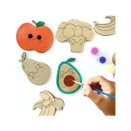 Wondee Kit para Colorear Frutas y Verduras con Figuras de Madera Sostenible y 12 Colores Vibrantes para Niños