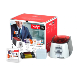 Badgy Impresora de Tarjeta Badgy200 con Cinta para 100 Tarjetas y Software Evolis Badge Studio+