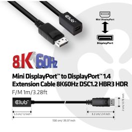 Club3D cac-1120 Cable Mini DisplayPort a DisplayPort 1.4, 1m, compatible 8K 60Hz, para audio y vídeo