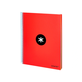 Antartik Cuaderno Espiral A4 Micro Forrado 120 Hojas 90gr Cuadro 5mm 5 Bandas Taladros Rojo