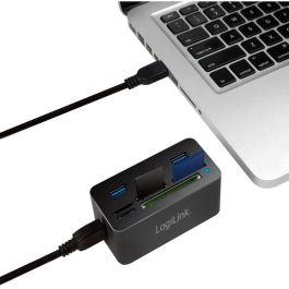 LogiLink CR0042 USB 3.0 Hub 3 Puertos USB 3.0 con Lector de Tarjetas Todo-en-Uno Compatible con CF, MS Duo, MicroSD y más, Negro