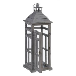 Farol 28 x 28 x 75 cm Portavelas Gris Madera de abeto (2 Unidades)