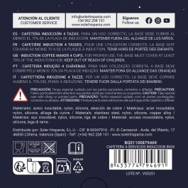 Quttin Cafetera de Inducción para 4 Servicios, 10.5 x 12.8 x 15.9 cm, Acero Inoxidable (6 Unidades)