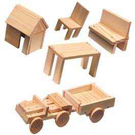 Ses Creative Taller de carpintería infantil - Kit de construcción con 57 piezas de madera, martillo, clavos y mano especial para sujeción segura