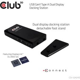 Club3D Docking Station USB 3.2 Gen 1 Dual Display HDMI DVI 4x USB 2.0 2x USB 3.2 Gen 1 Gigabit Ethernet Negro