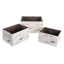DKD Home Decor Cesta Basicos Set de 3 Gris Burdeos Poliester 24 x 18 x 32 cm